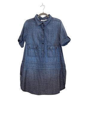 DKNY Jeans Women’s Chambray 100% Cotton Drop Waist Mini Dress sz M